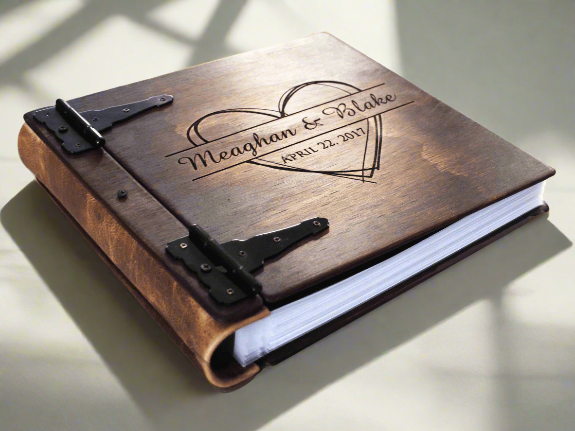 A custom personalized wedding guest book created by Rustic Engravings | A unique and timeless way to remember your wedding day. The perfect keepsake gift to cherish for years to come. Make your wedding day unforgettable with our custom one-of-a-kind woode